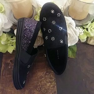 Elie Tahari Black Studded Slip On Shoes